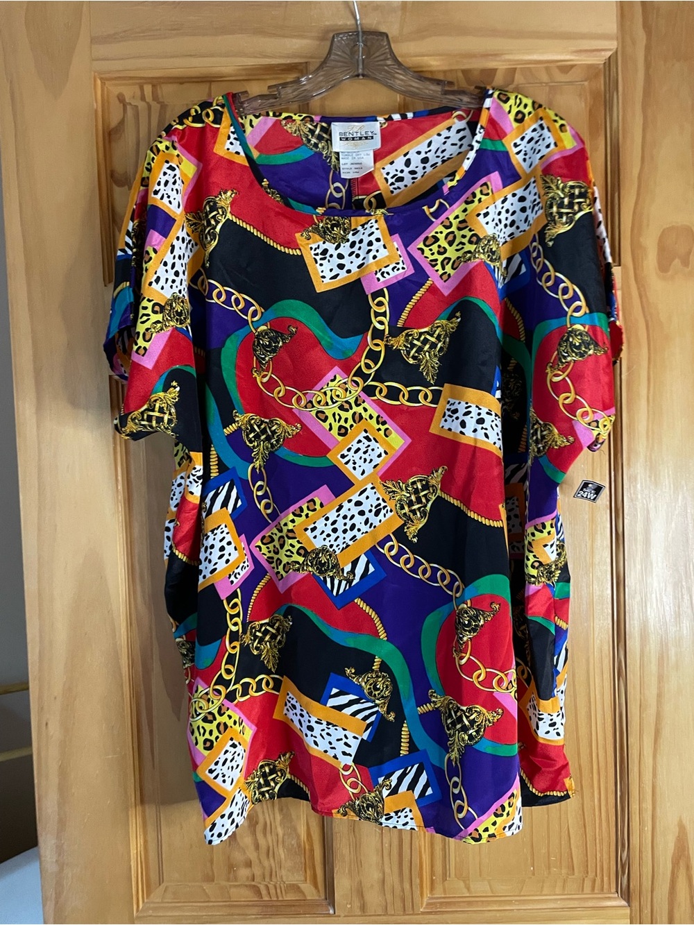 Vintage Bold Multi-Color Chain Print Blouse - Women NWT
